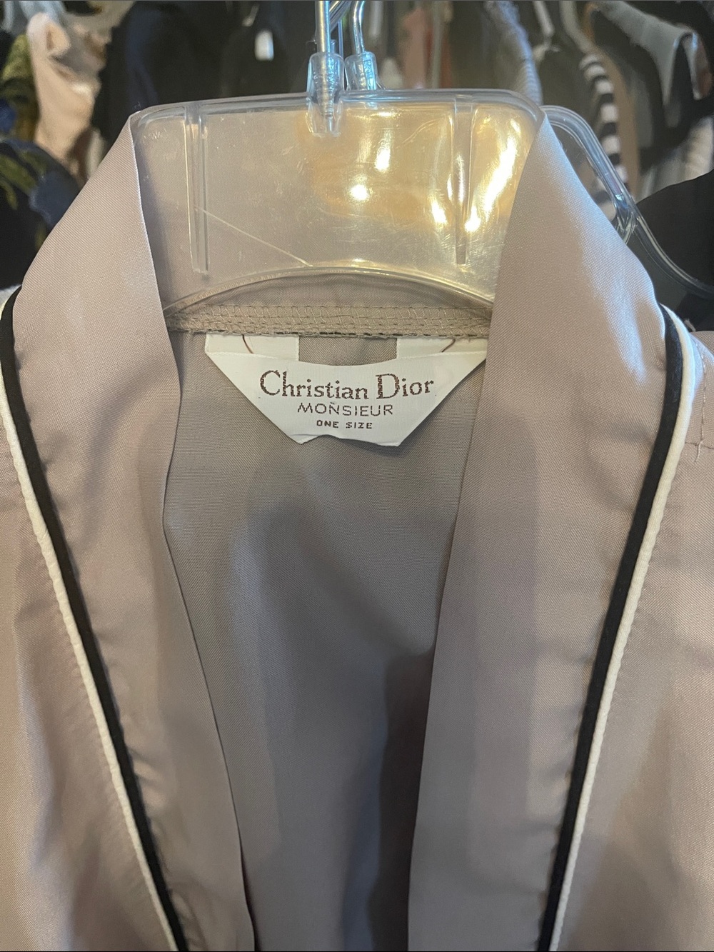 Dior Satin-Trim Kimono Robe in Light Taupe - Picture 2 of 2